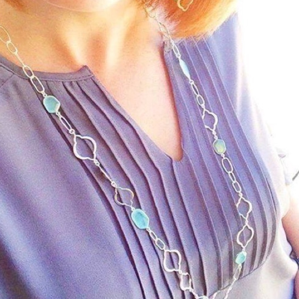 Stella & Dot | SILVER Artisan Labradorite+Aqua Amazonite Arabesque LinkN… - Picture 5 of 12